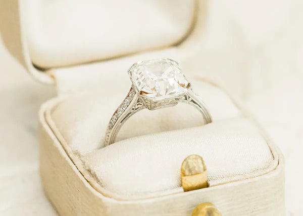Diamond engagement ring in white box