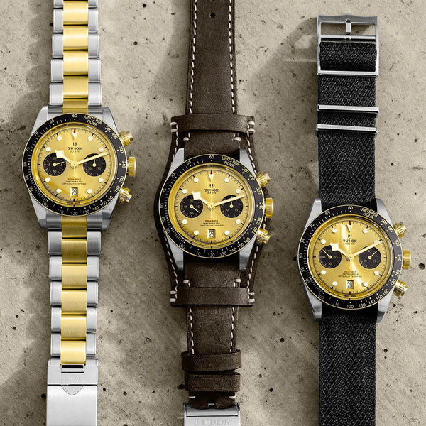 Gold mens watches with three different watch straps