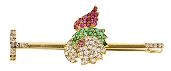 Parrot riding crop estate pin with colored stones