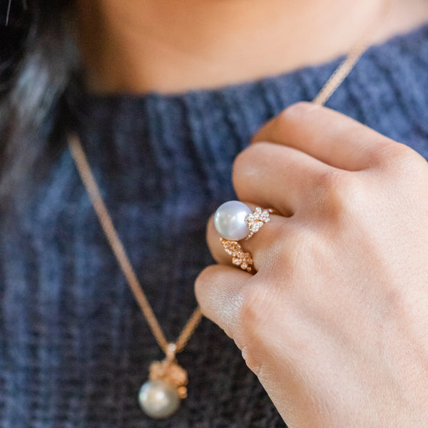 Gold and pearl ring and necklace