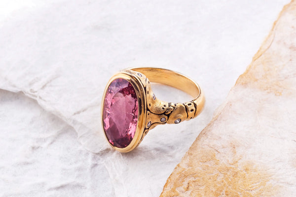 Pink and gold tourmaline ring