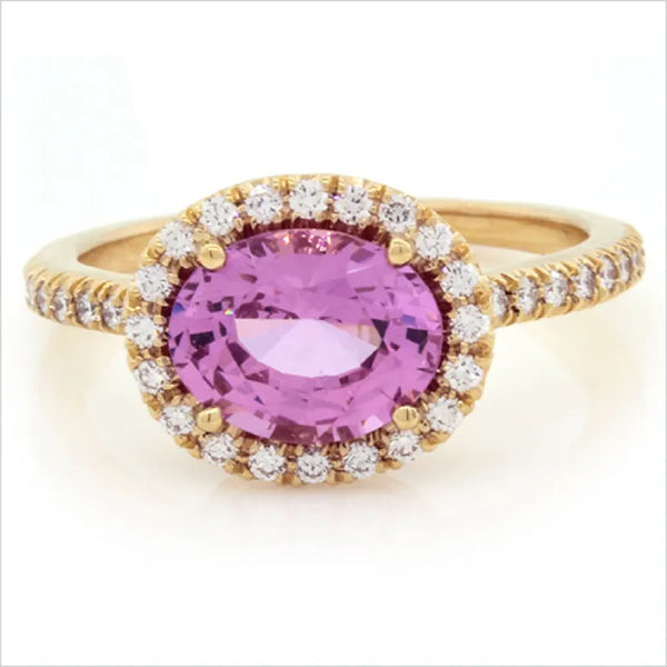 Pink gemstone and diamond ring