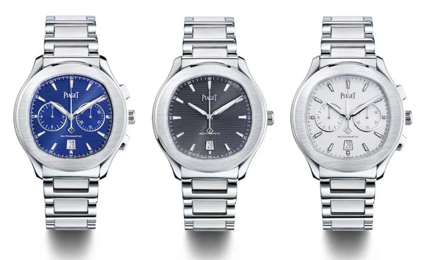 Three mens Piaget watches blue, black and silver