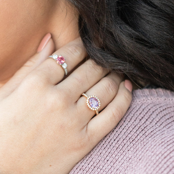 Pink and violet gemstone rings