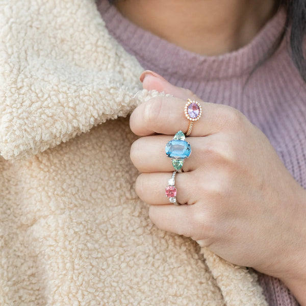 Blue and pink gemstone rings