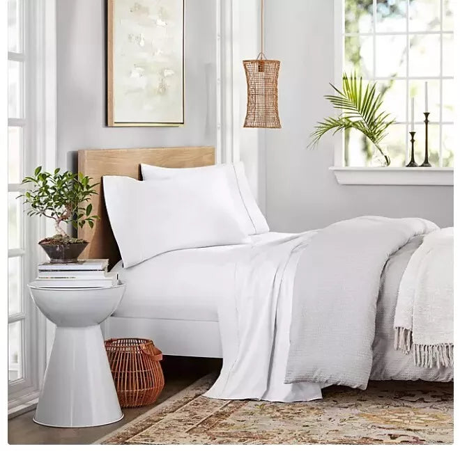 Member's Mark Organic Cotton Sheet Set, Artic White, Full Size, 300 Thread Count