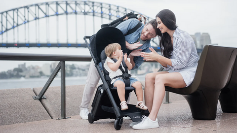 family showing you how to travel with a stroller