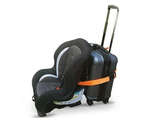 attach car seat to carry on with luggage strap