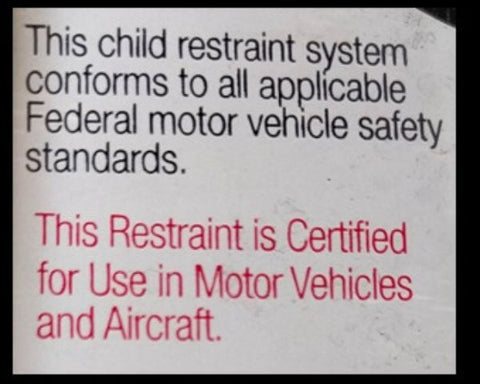 FAA approved car seat has specific labels