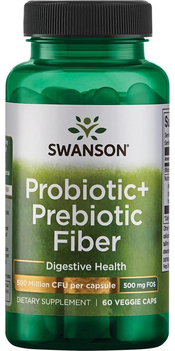 Swanson Probiotic+ Prebiotic Fiber for Friendly Flora Support 1 Billion Cfu 60 Veg Capsules
