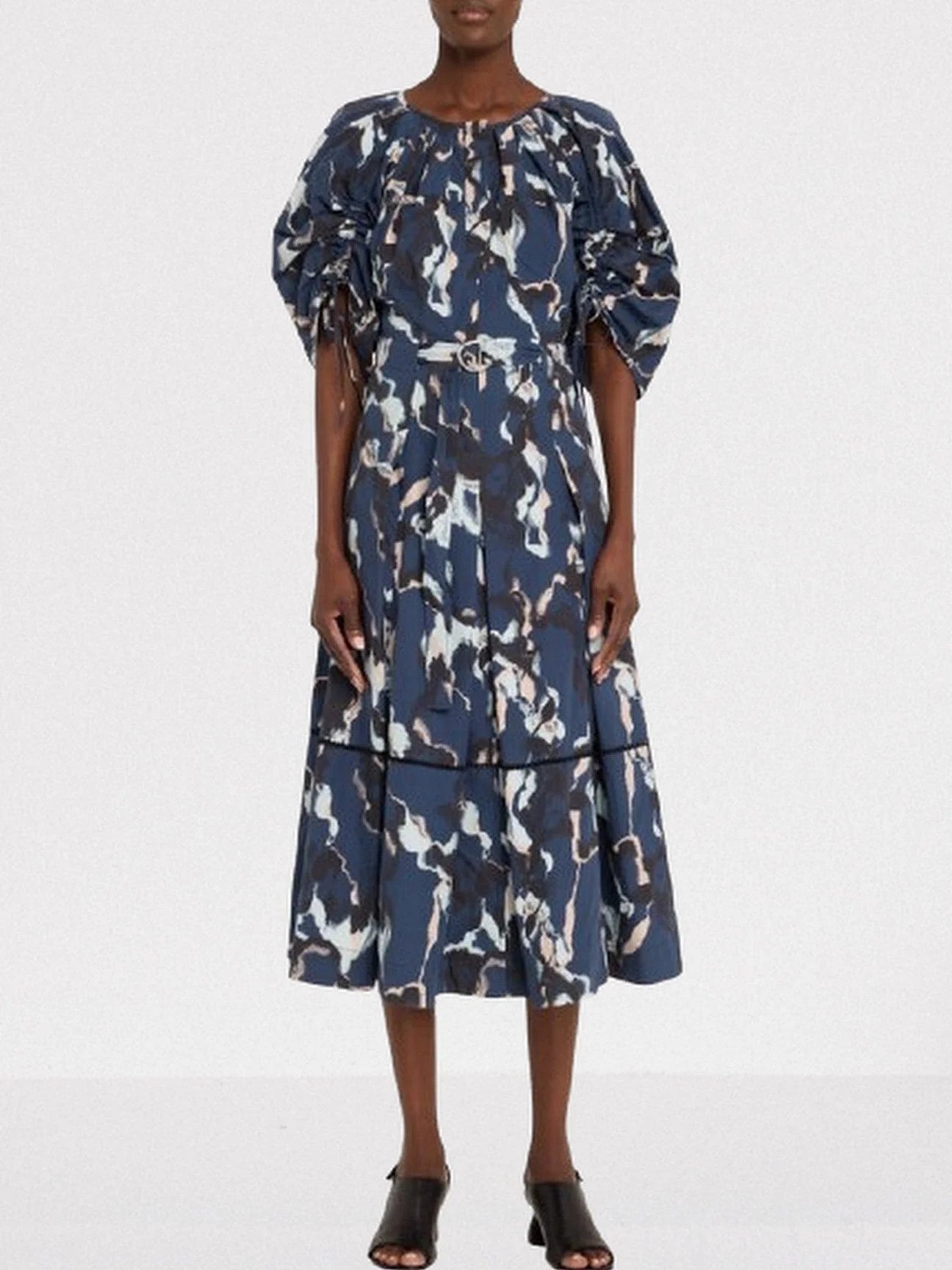 Abstract Printed Belted Midi Dress