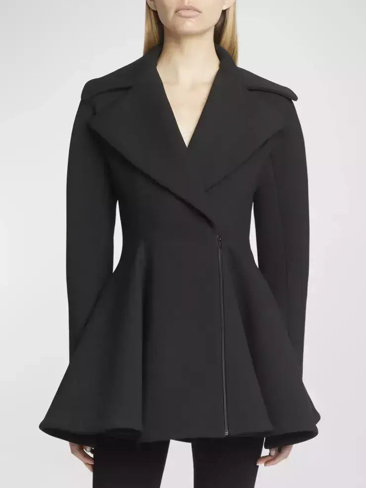 Black Flared Short Wool Coat