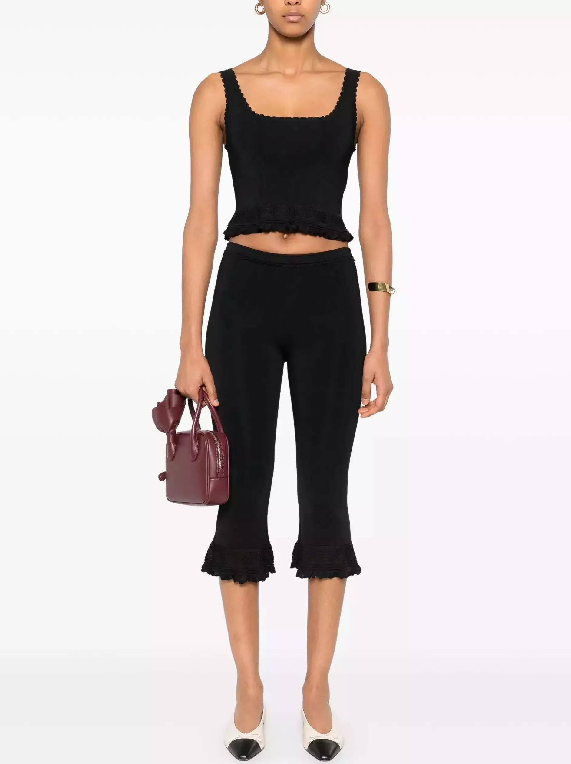 Black Stretch Knit Tank and Capri Set