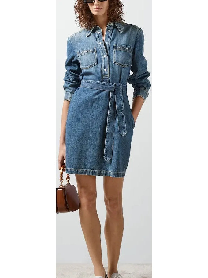 Blue Stone Bleached and Washed Organic Denim Dress - Branna Couture