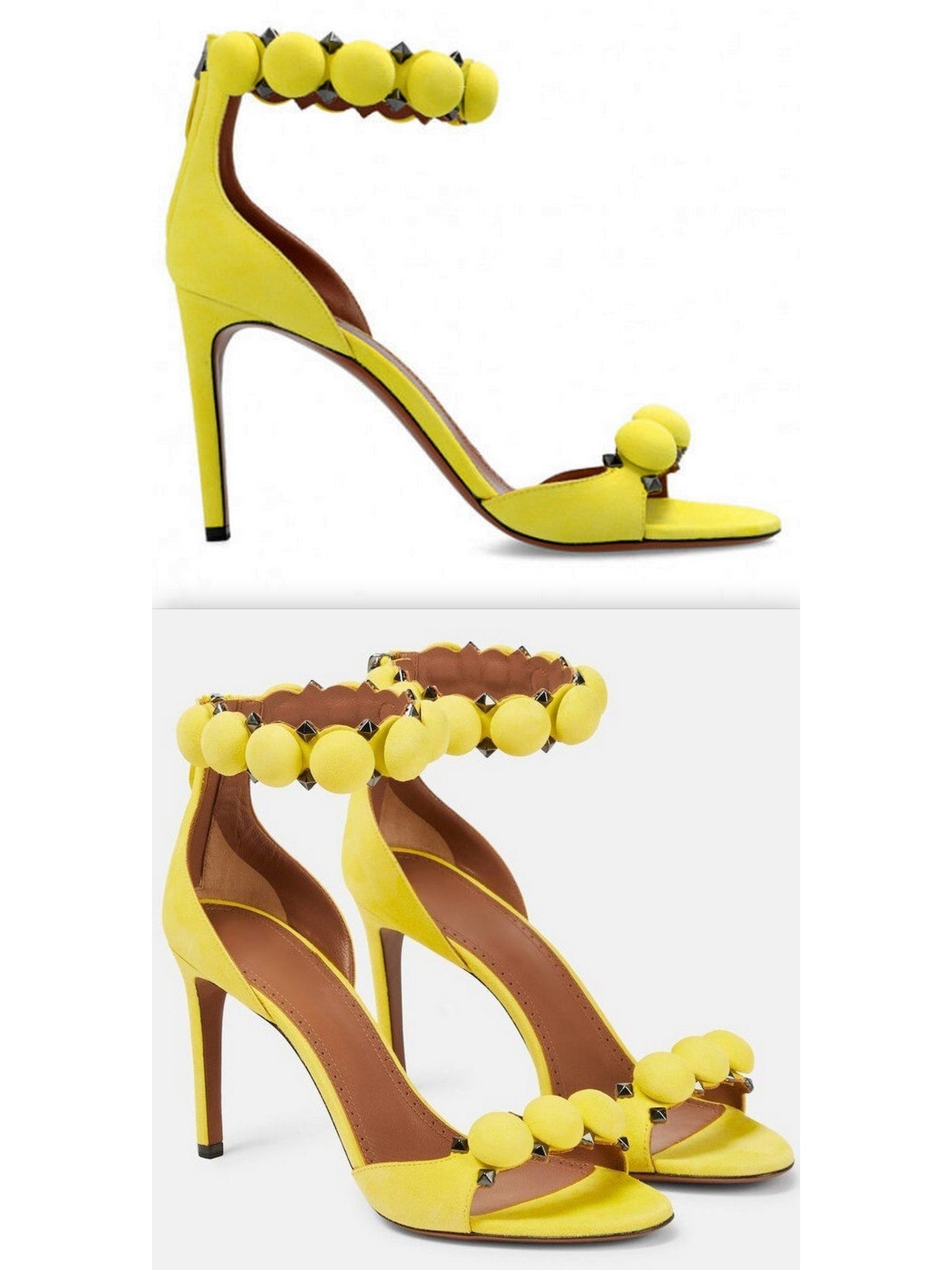 Bobble High-Heel Sandals in Yellow Suede - Branna Couture