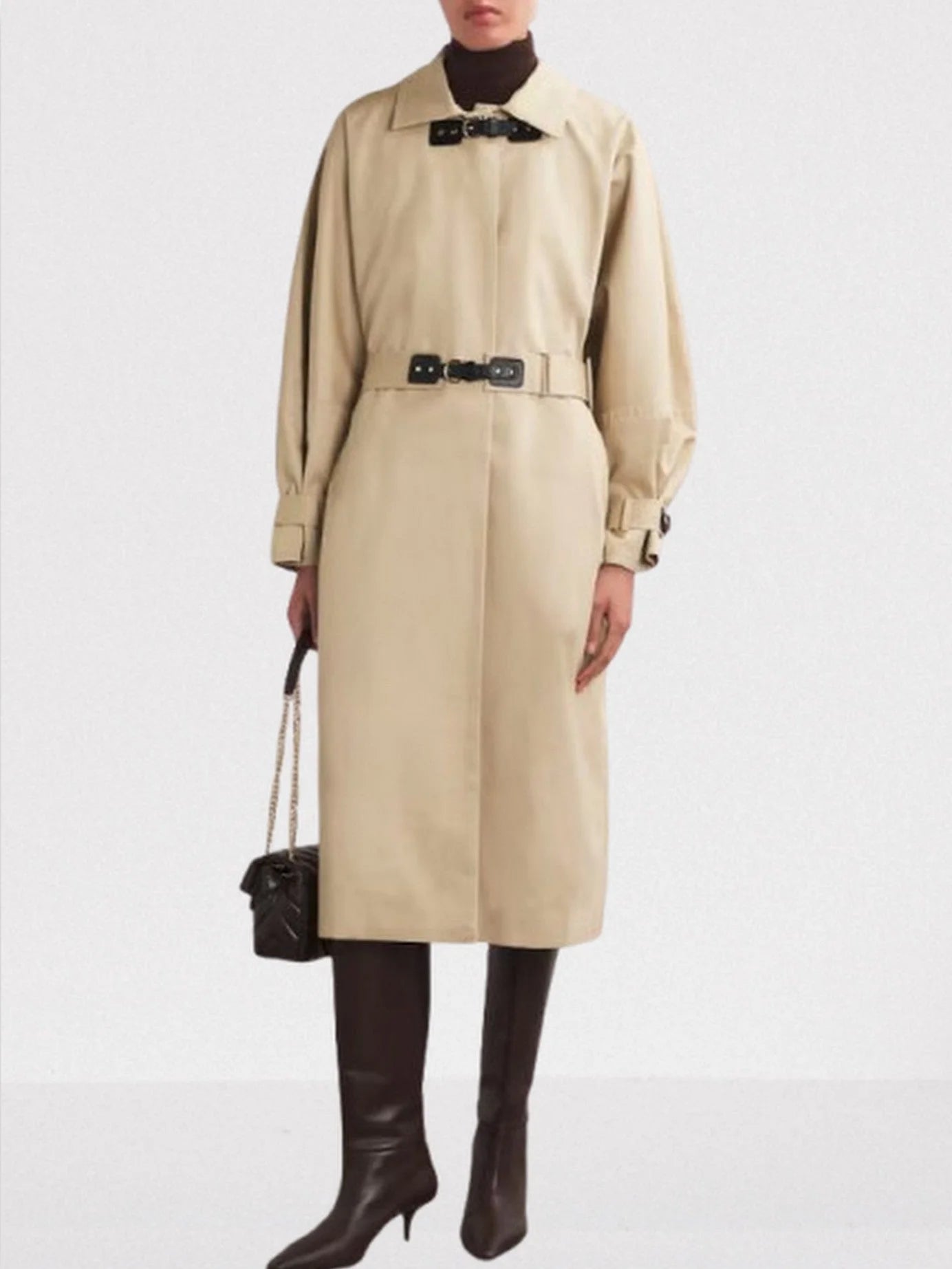 Double-Buckled Midi Trench Coat