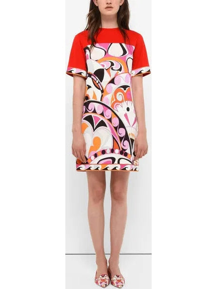 Printed Short Abstract Jersey Silk Dress - Branna Couture