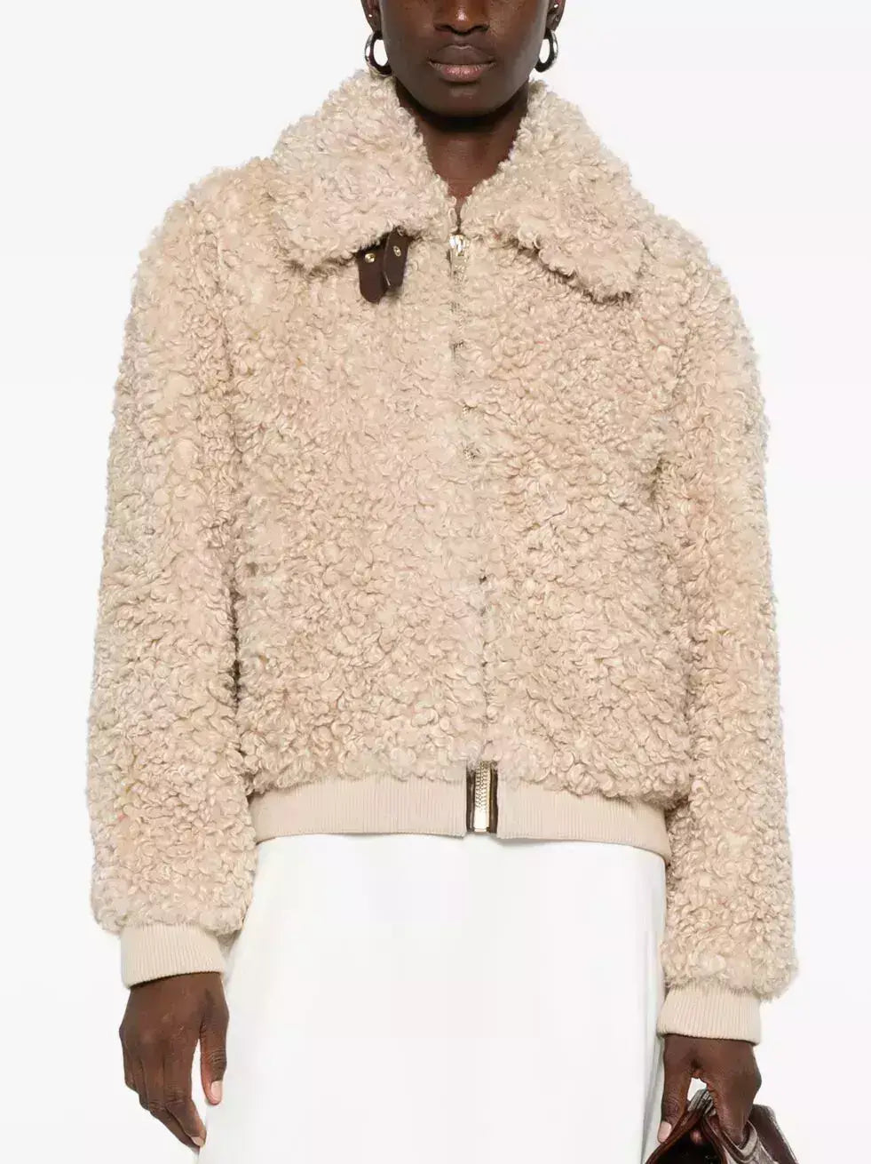 Teddy Zip-Front Jacket with Leather Trim