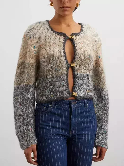 Cropped Knit Cardigan with Gold Toggle Buttons