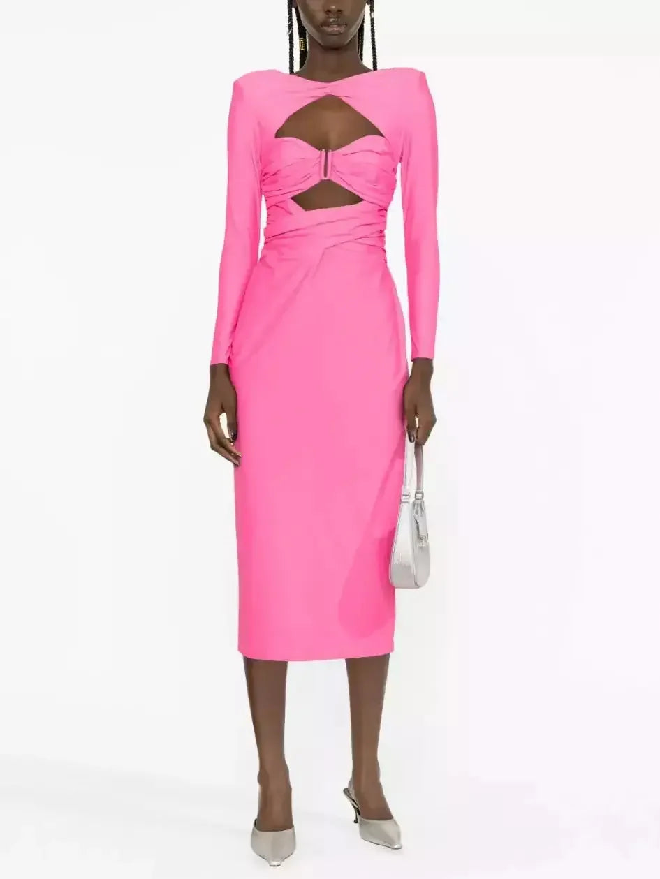 Cut-Out-Detail Pink Jersey Midi Dress