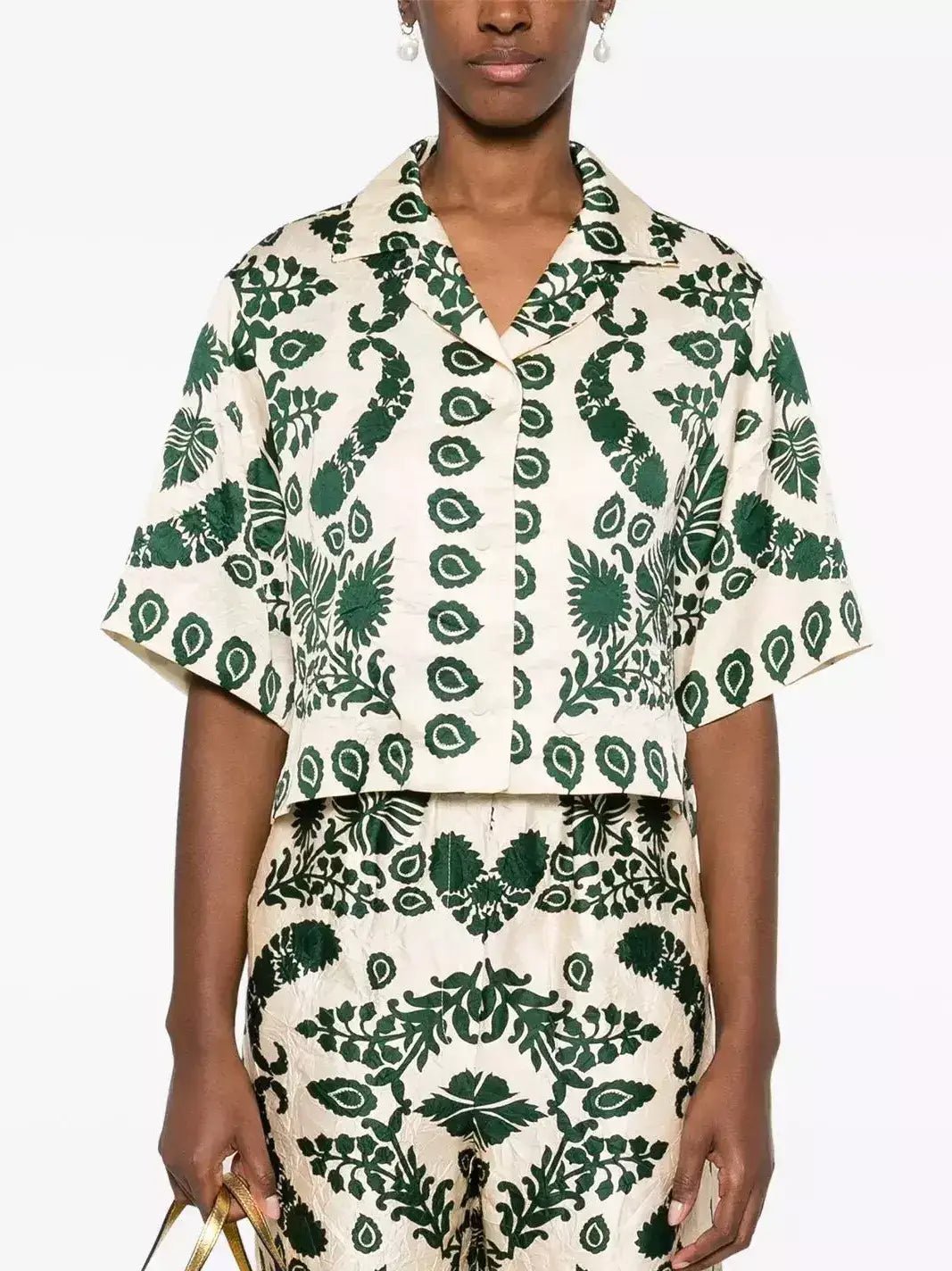 Floral Motif Cropped Short-Sleeve Shirt