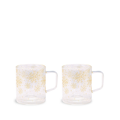 Steel Mill & Co Double Walled Coffee Mugs, 2-Pack Glass Coffee Cups, 14oz Glass Cup Set for Coffee or Tea, Clear Glass Coffee Mugs with Gold Design