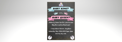 Gender Reveal Customisable Invitation Baby King or Baby Queen
