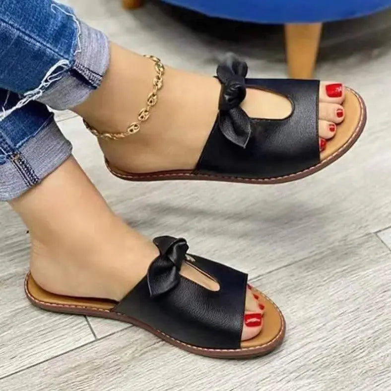 Large Size Sandals Bowknot Sandals Fish Mouth Leisure One line Female Toe Shoes TheBeautyUponYou 1653979163