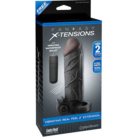 Fantasy X-tensions Vibrating Real Feel 2 Extension w/Ball Strap - Black
