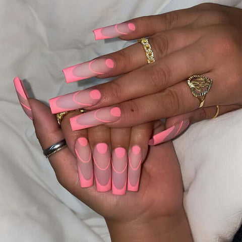 long matte pink chic press on nails