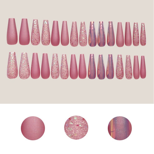 Pink Glitter Metallic Press On Nails Kit 30 Pcs – Trendy Things To Buy