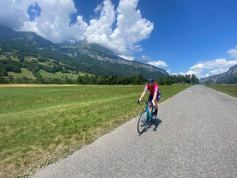 Our girl Kate joining the Tour 21 in the Alps to raise funds for Cure Leukaemia. ET Bikes