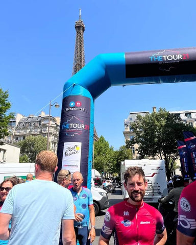 Doug arrives in Paris after completing all 21 stages of the Tour de France to raise funds for CureLeukaemia