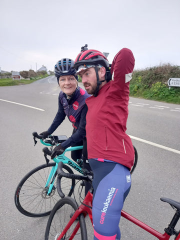 Doug and Kate about to set off from Lands End on LEJOG.