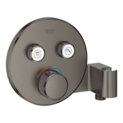 Grohe Brushed Hard Graphite Grohtherm SmartControl Thermostat for concealed installation with 
2 valves and integrated shower holder - Letta London - Push Button Shower Valves