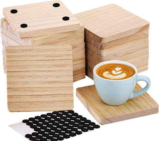  36 Pcs Unfinished Wood Coasters 4 Square and Round