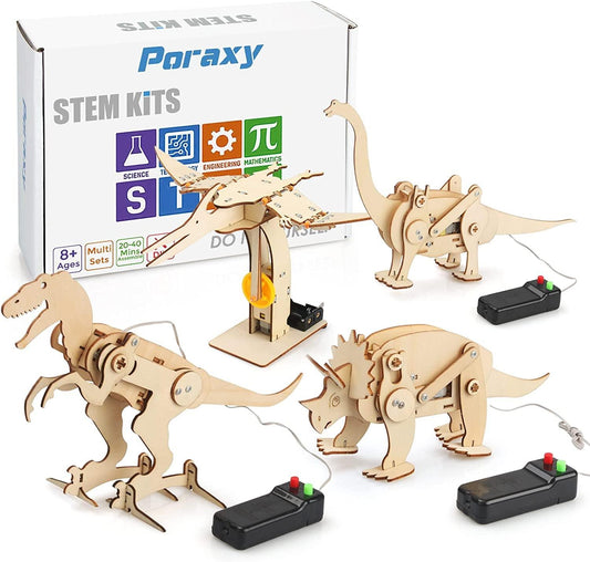  Dinosaur STEM Kits for Kids Ages 6-8-10-12, 4 in 1 Stem  Projects, Wood Building Toys for Boys Age 8-12, Build It Yourself  Woodworking Kit, DIY 3D Wooden Puzzles Model Science Kit