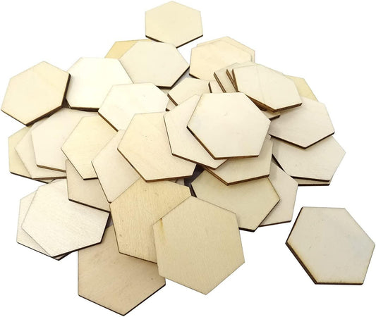 Healifty 25Pcs Unfinished Wood Cutout Shapes Hexagon Shape Wooden Slices  Blank Name Tags with Hole Gift Tags for Party Wedding Home Decoration (9 cm)