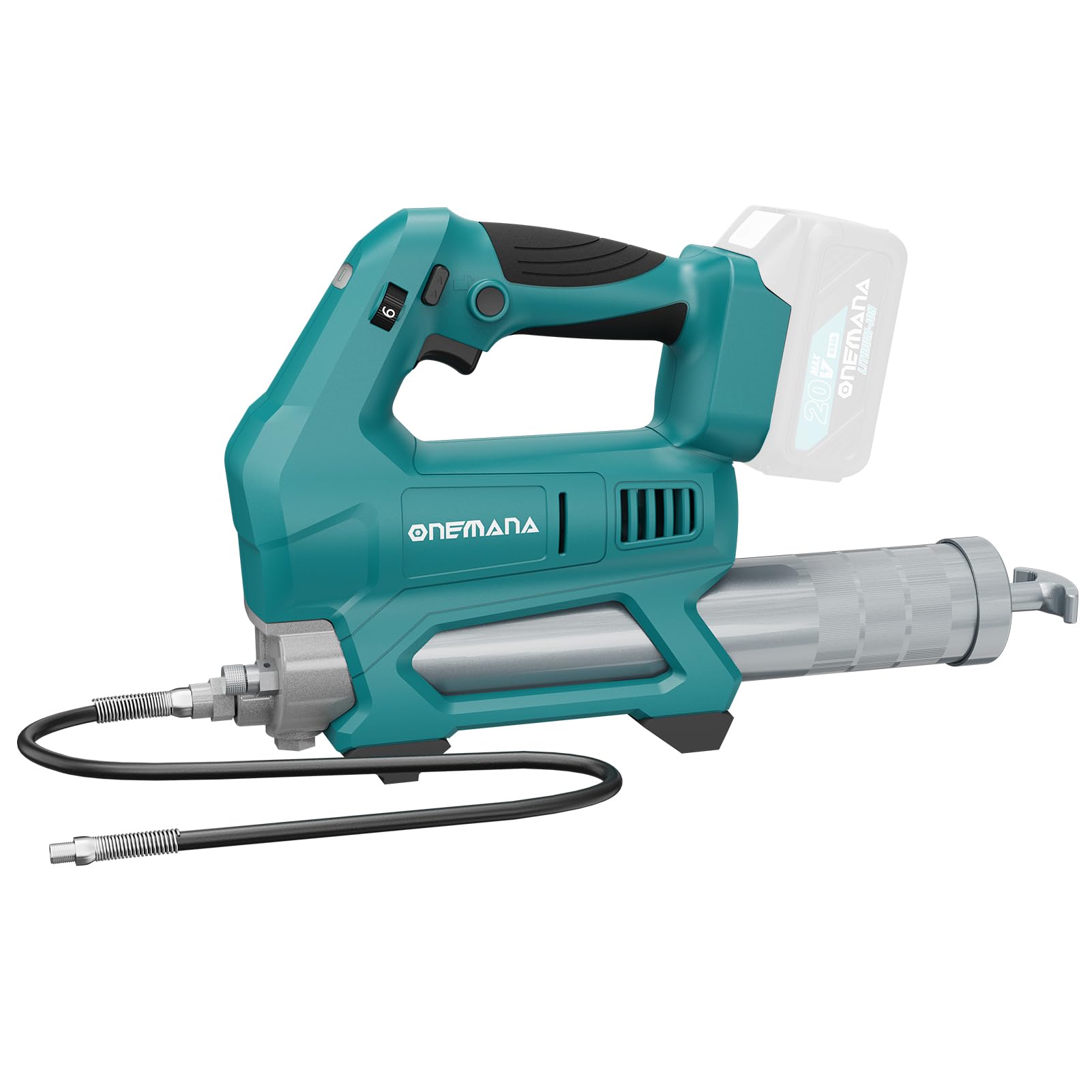ONEMANA Cordless Grease Gun with 10,000 PSI Electric Grease Gun Cordless 20V,40" Grease Gun Hose,Power Grease Gun with 6-Speed Triggers(Tool Only)