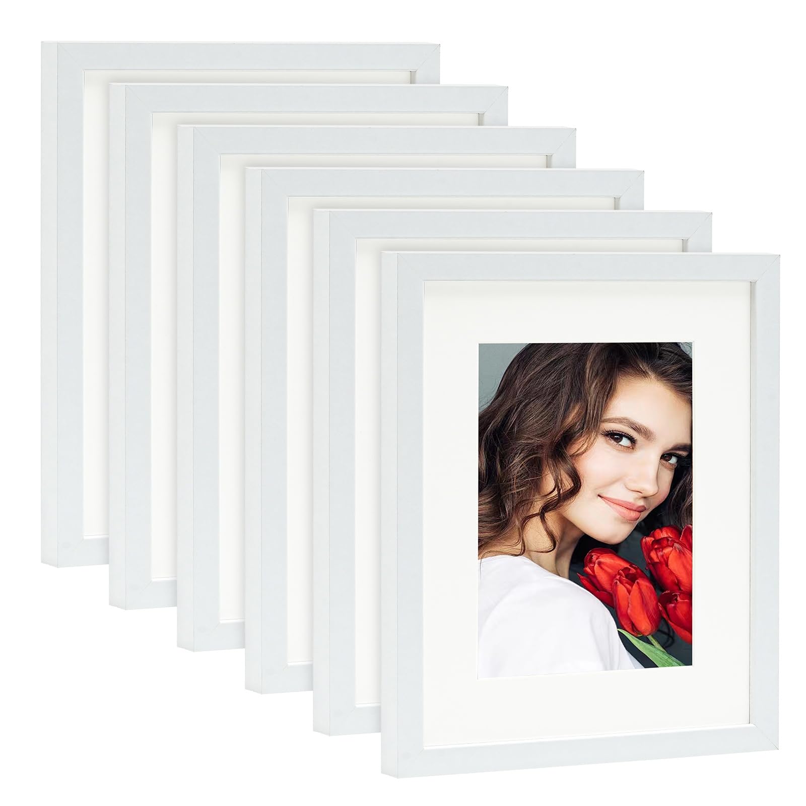LBECUA 8x10 Picture Frame Set of 6, Display Pictures 8x10 without Mat or 5x7 with Mat, Horizontal and Vertical for Wall and Tabletop, White