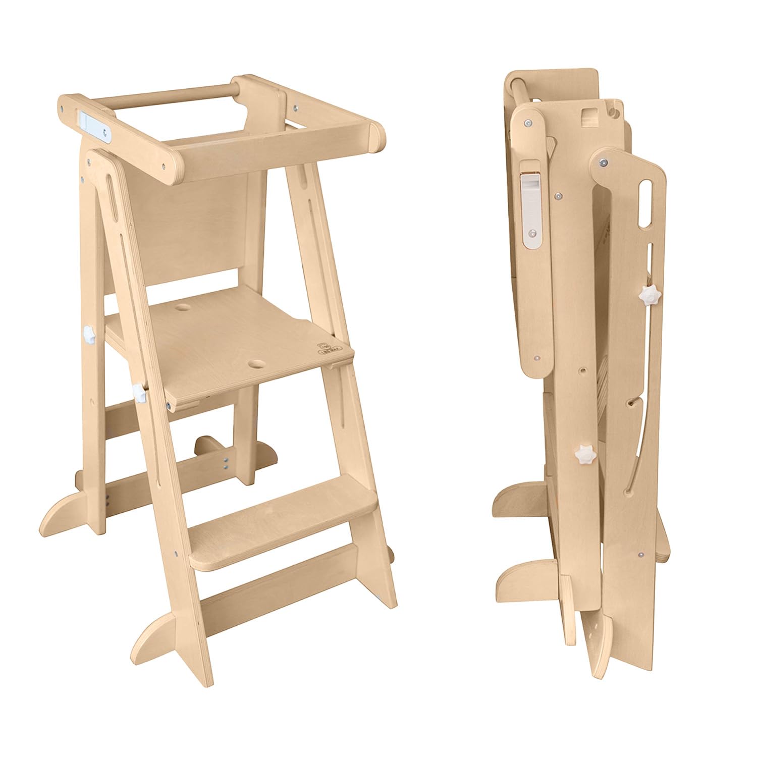 Little Partners Learning Tower Foldable Toddler Tower - Learn 'N Fold Toddler Kitchen Stool for Kids 2 to 6, Folding Toddler Tower (Natural)