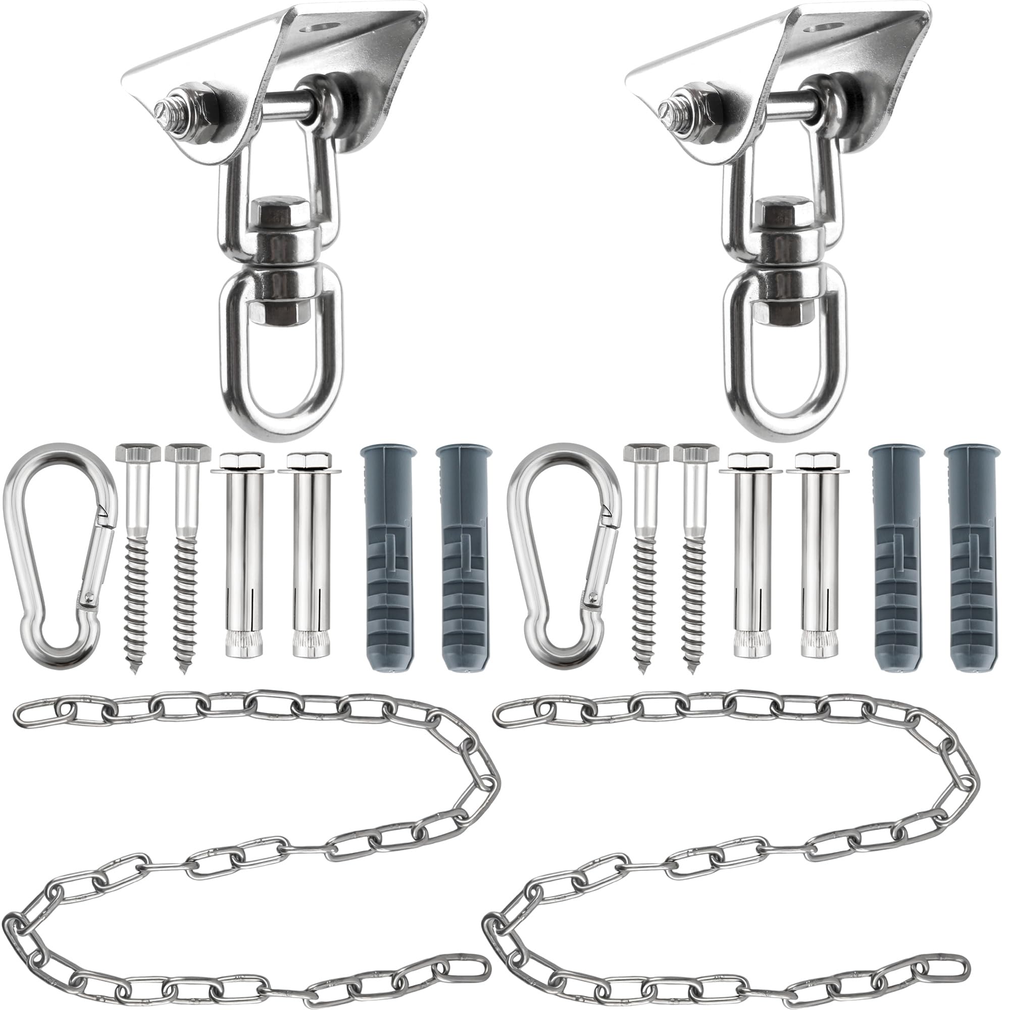 Restroma 2 Set Heavy Duty Swing Hangers Chain Kit 1200 LB Capacity Hammock Hanging Hooks with 2 Pcs Swing Chain 360° Swivel Stainless Steel Hook for Indoor Outdoor Playground Hanging Hammock Chair