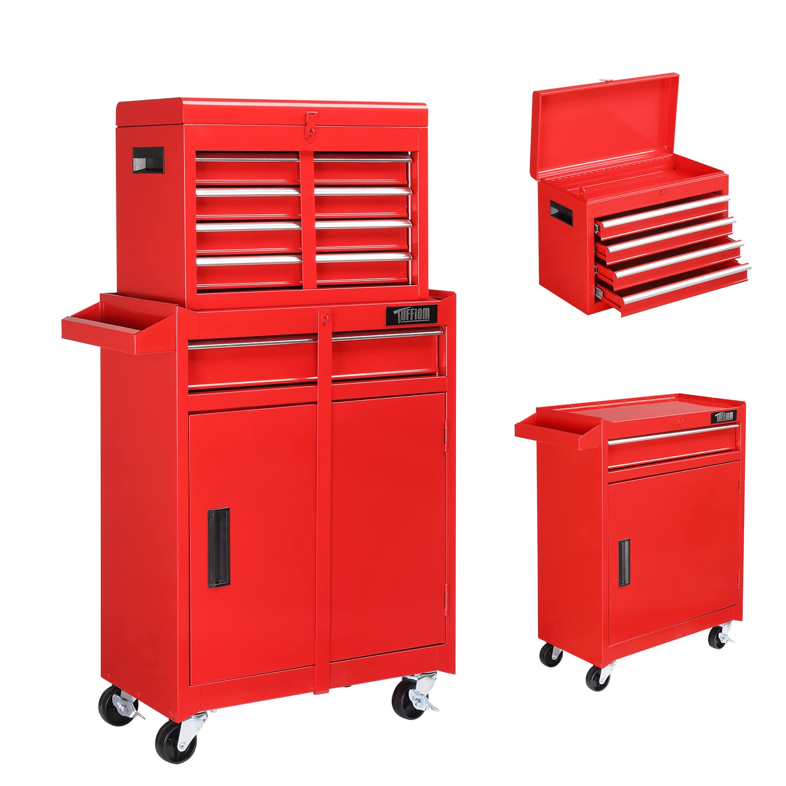 TUFFIOM 5-Drawer Rolling Tool Chest, Tool Storage Cabinet w/Drawers, Wheels, Detachable Top & Adjustable Shelf, Mechanic Tool Organizer Box for