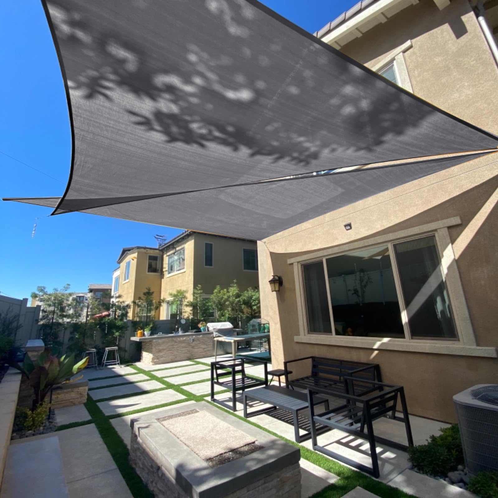 SUNLAX Sun Shade Sail 14' x 14' x 14' Dark Grey Triangle Canopy Sail Shade Cover UV Block Permeable Sunshade Outdoor for Patio Backyard (We Make Custom Size)