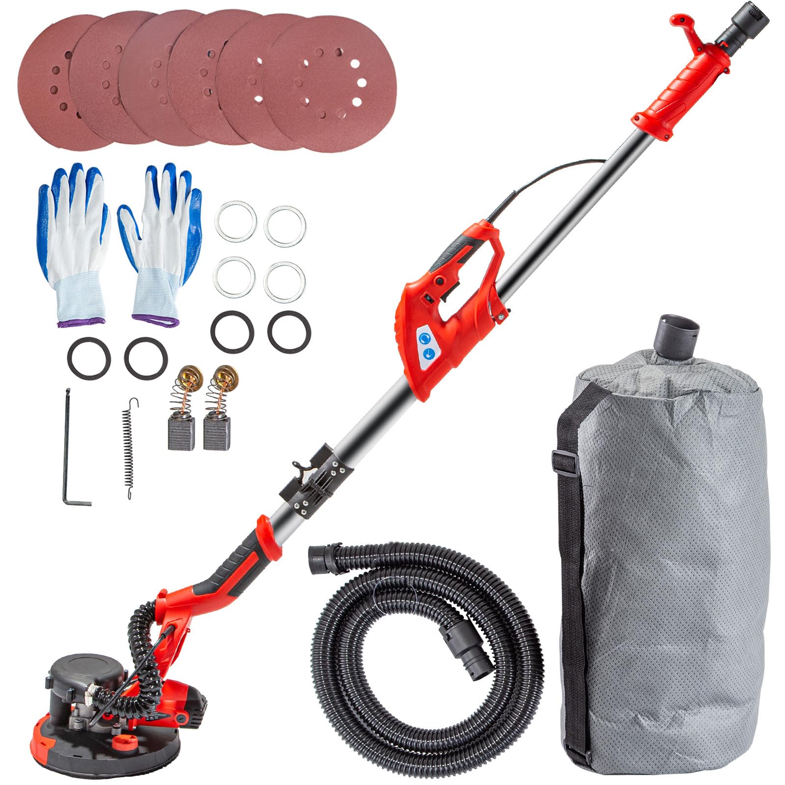 VEVOR Drywall Sander 850W, Electric Sander Variable Speed 800-1750RPM, Drywall Sander Foldable Sheetrock Sander, with Telescope Handle, Vacuum Bag Drywall Sanders 6 Sand Pads