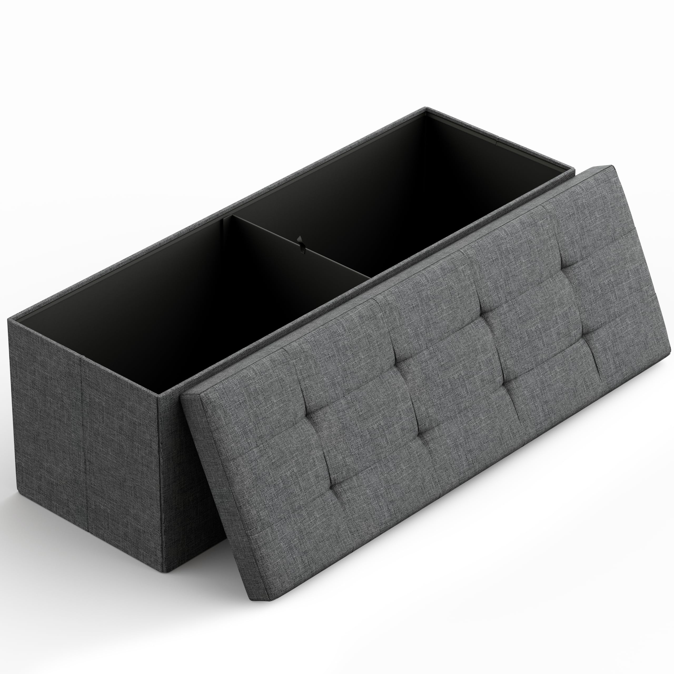 43" Folding Storage Ottoman Bench for Living Room, Bedroom, TV Entertainment - Bedroom Bench with Hidden Storage, Foot Rest Stool - 660 Capacity & Holds up to 5.6 Cubic Feet of Storage - DARK GREY