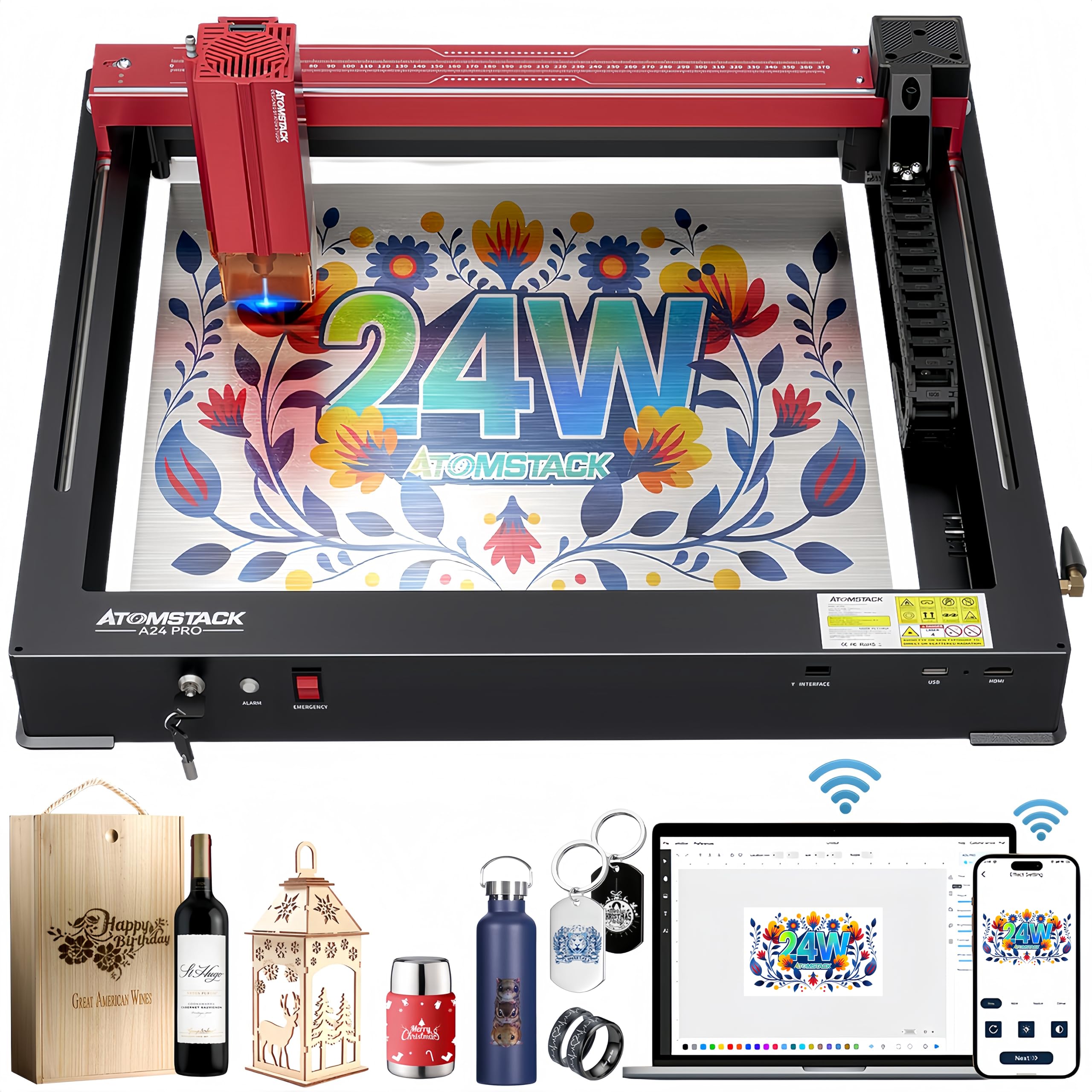 ATOMSTACK A24 Pro Laser Engraving Machine, Unibody Frame Design Installation Free, Laser Class 4,24000mW Output Power Laser Cutter, Ultra-Fine Laser Engraver for Professionals