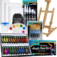 Koseibal Acrylic Paint Set for Kids, Art Painting Supplies Kit with 12  Paints, 5 Canvas Panels, 8 Brushes, Table Easel, Etc, Premium Paint Set for