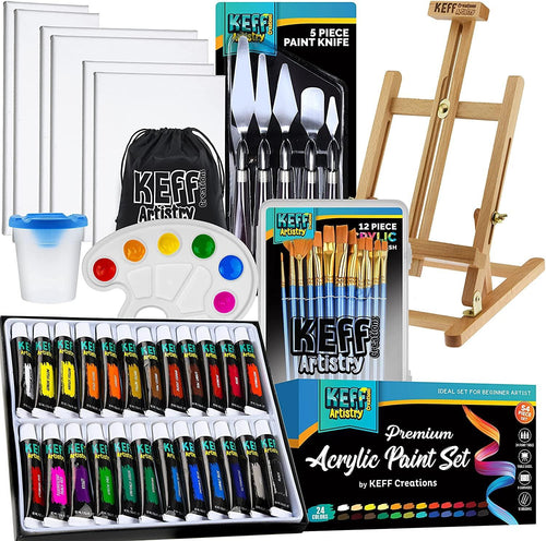 Acrylic Paint Set 54 Piece Artist Painting Supplies Kit, Art Painting, 24  Acrylic Tubes, Paintbrushes, Canvases