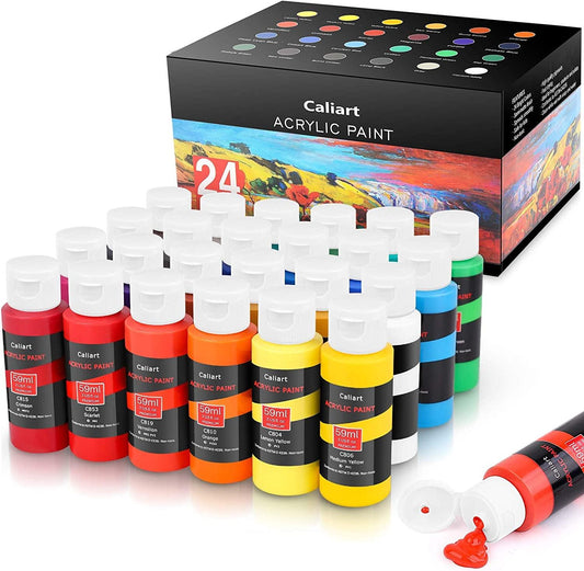Acrylic and Watercolor Paint Set Supplies –40-Piece Art Canvas Painting Kit  for Adults Includes Wood Easel 2 Canvases 8x10 inch, 24 Non-Toxic Washable